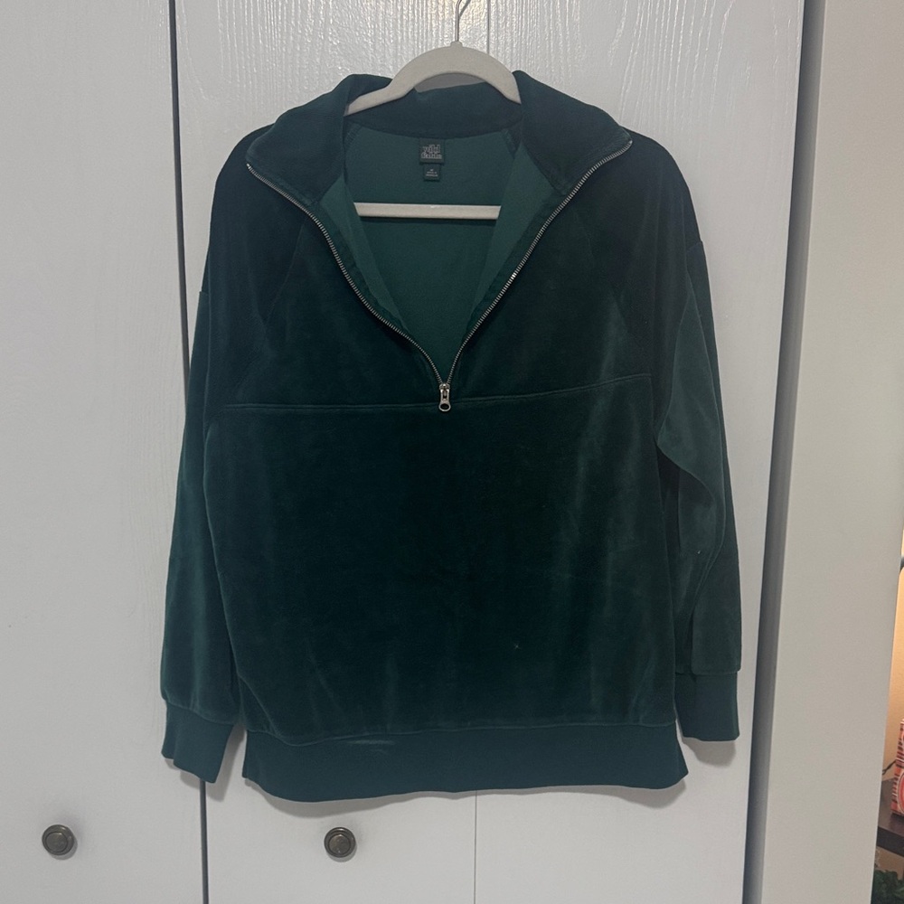 Wild Fable Deep Green Velour Half-Zip Sweatshirt
